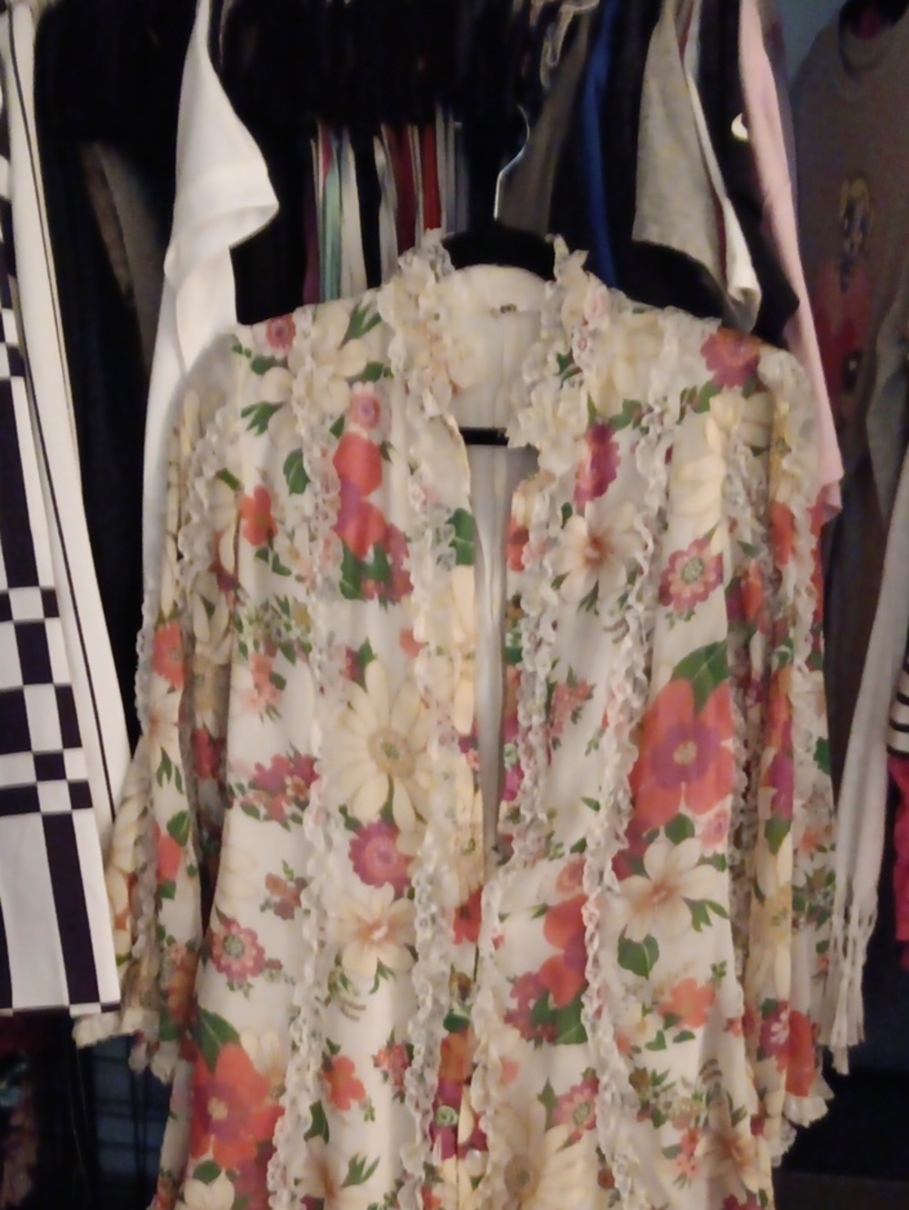Floral Ruffle-Trim Women's Blouse - Cream with Floral Print Vintage 50s